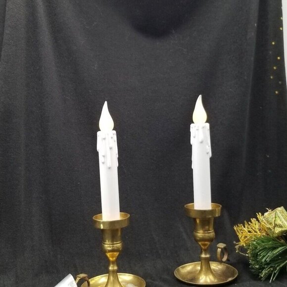 Vintage Solid Brass Candlesticks Battery Operated Twist Gold Handle 10.5" Lot 2 - Picture 4 of 12